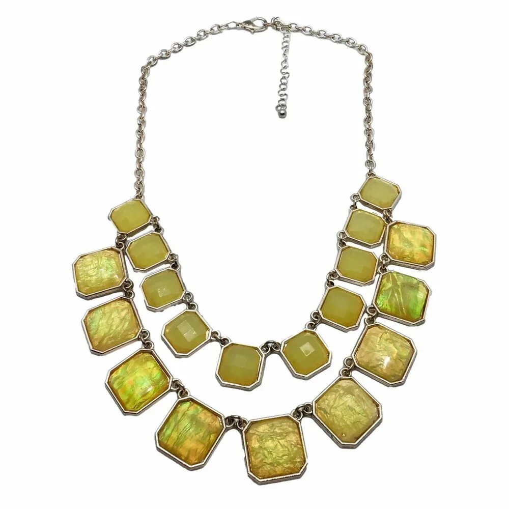 Layered Necklace Geometric Shapes Honeycomb Yellow Green Casual Work Wear